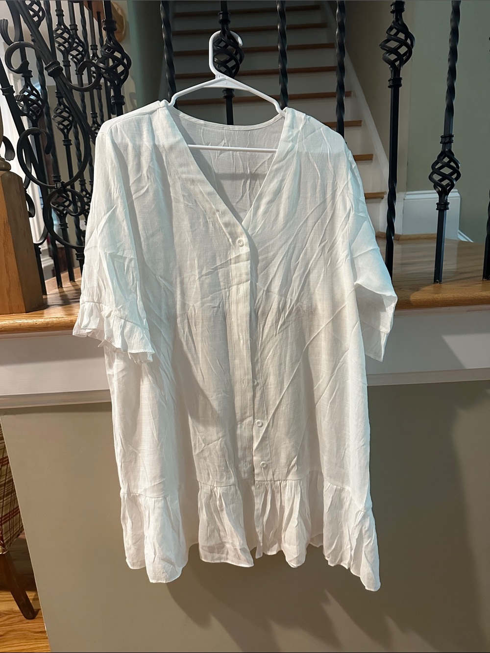 Lightweight White V-Neck Button Front Women’s Cover Up